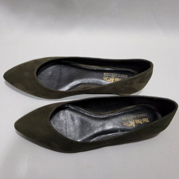 Coach & Four Green Suede Ballet Flat Pointed Toe Size 6 Gold Heel New in Box - Picture 4 of 8